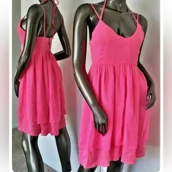Rebecca Minkoff Belinda Pink Silk Double Strap Tiered Dress size 8 - Picture 1 of 7